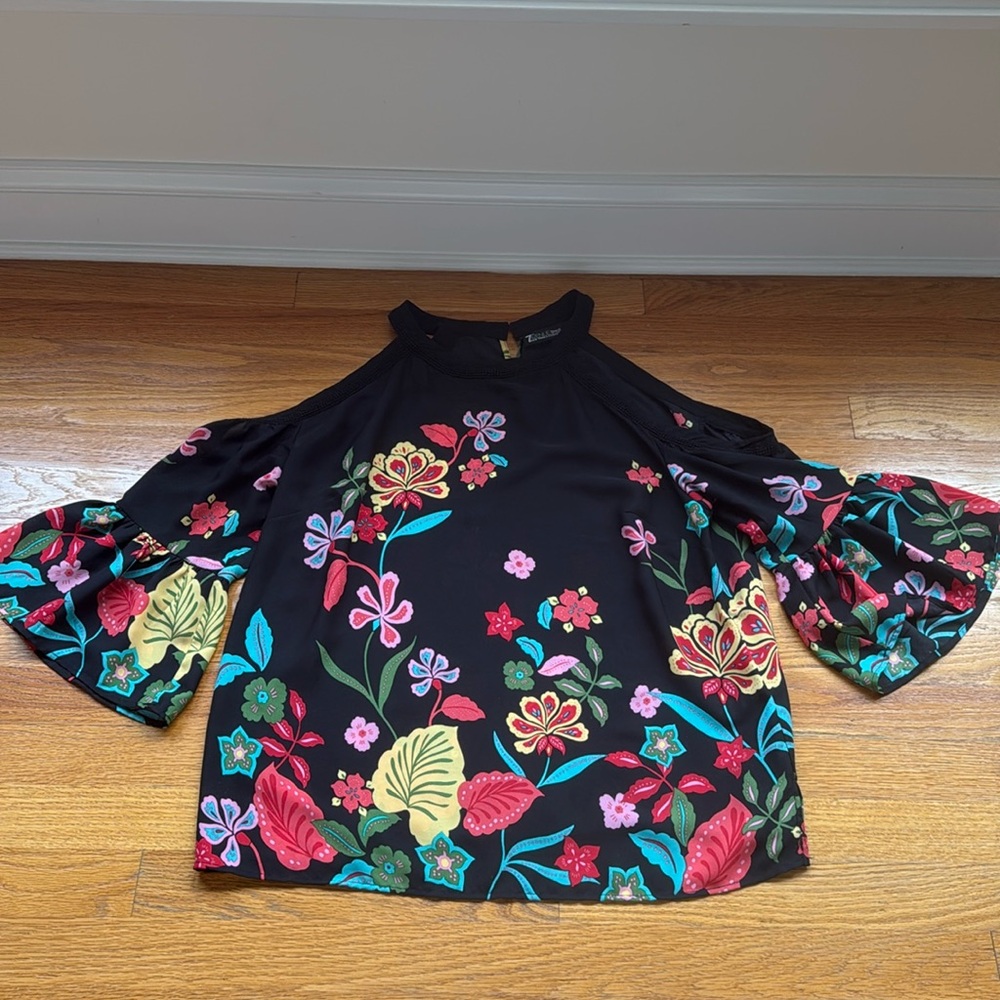 7th Avenue floral cold-shoulder blouse.